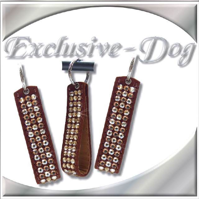 Strass Leder Schl&uuml;sselanh&auml;nger braun